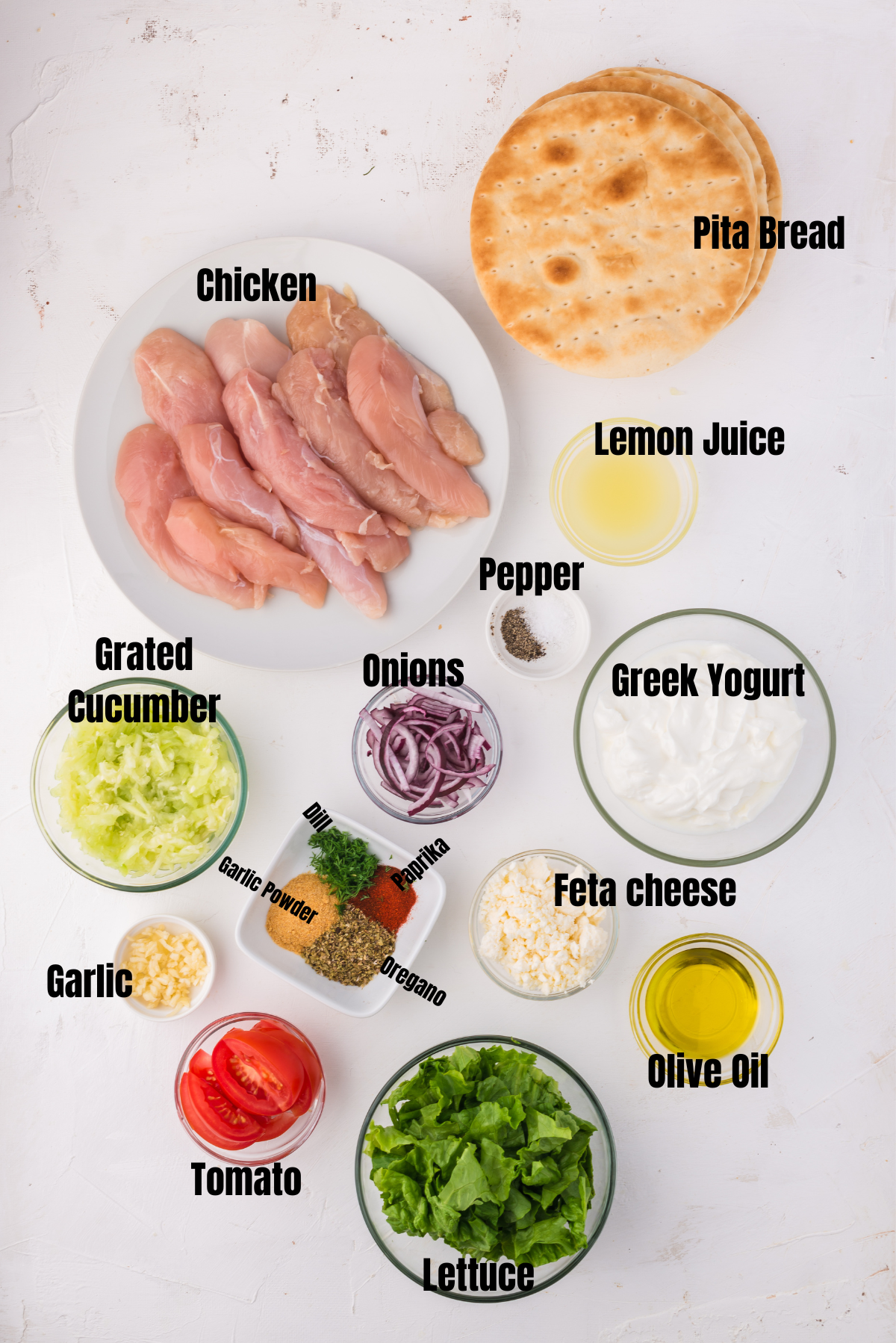 ingredients for grilled chicken and tzatziki